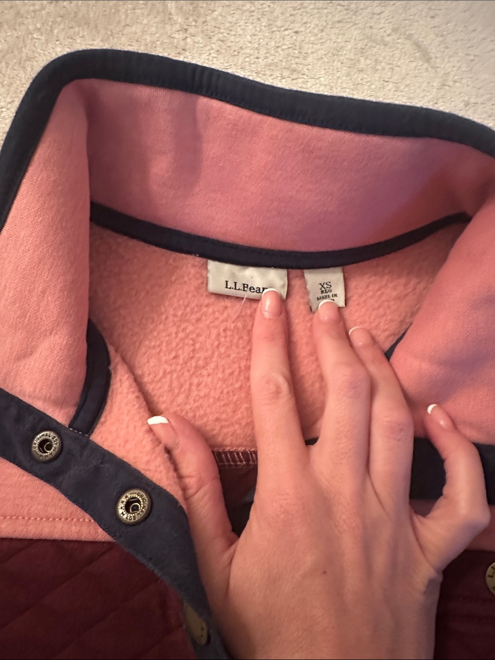 L.L. Bean Quilted Puffer Jacket in Pink with Navy Trim